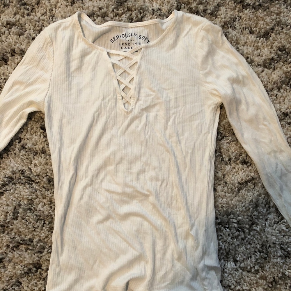 White lace up long sleeve